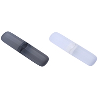 2 Pcs Travel Toothbrush Case Stretchable Toothpaste Holder Anti Bacterial Adjustable Box Black & Transparent White