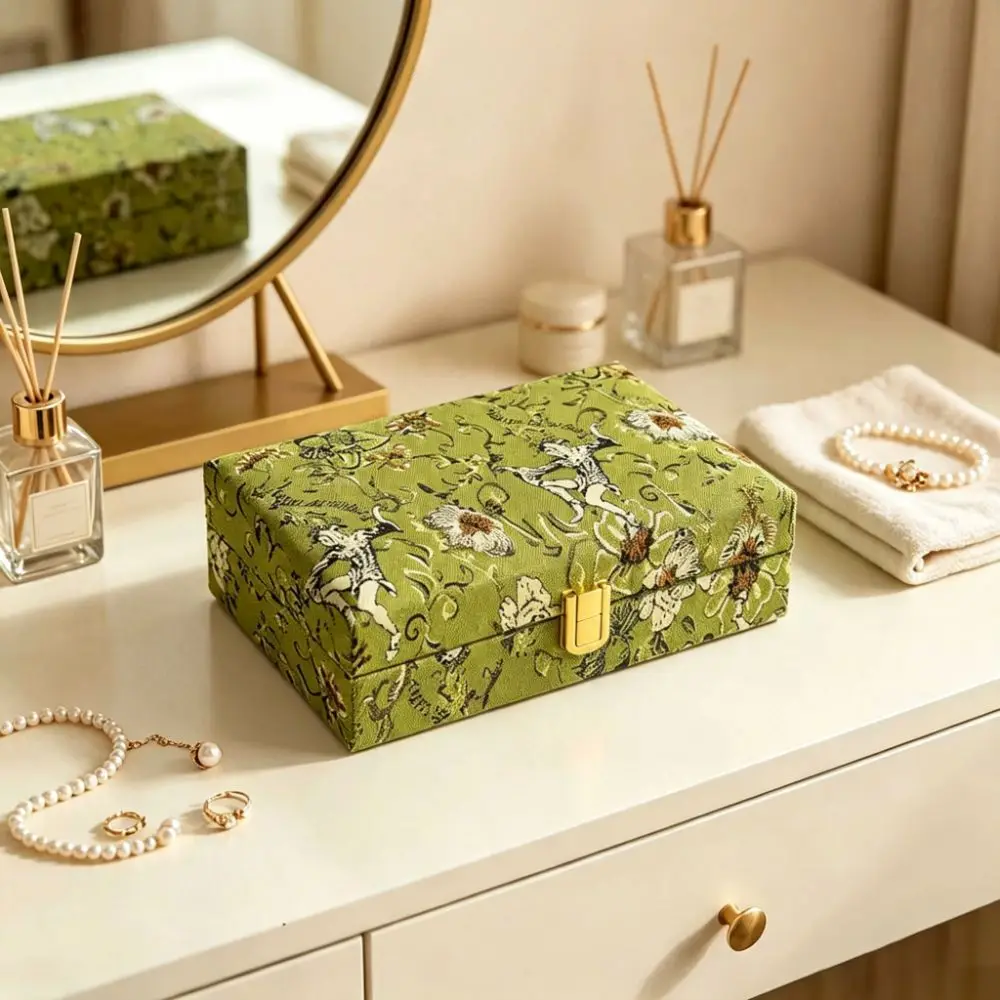 Retro Wooden Jewelry Box Floral Embroidered Vintage Jewelry Case Luxury Large Capacity Jewelry Storage Organizer Women Gift