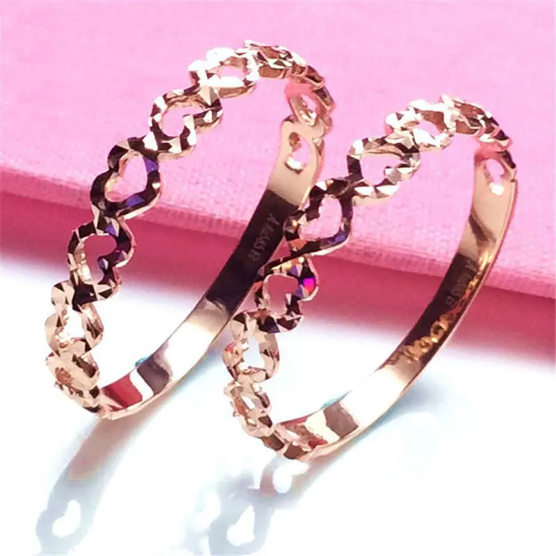 585 Purple Gold 14k Rose Gold Classic Heart rings for women Original Simple Engagement Wedding Jewelry Accessories