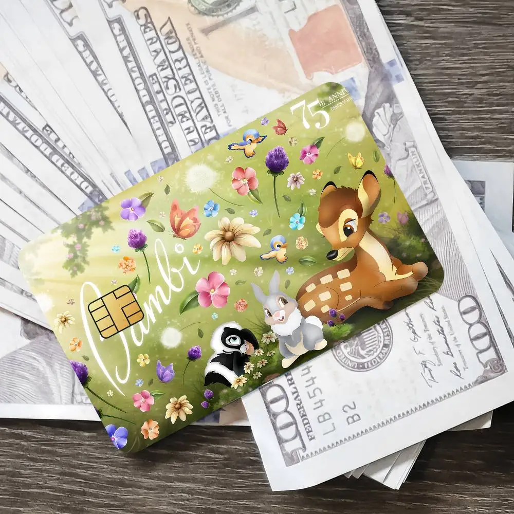 كارتون لطيف بامبي ملصق فيلم الجلد غطاء ملصقات بطاقة الائتمان 4 قطعة الخصم الجبهة الديكور البنك حافلة تمرير مقاوم للماء