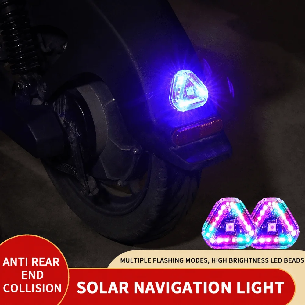 Durable Solar Powered Warning Light Waterproof Triangle LED Flashing Light Colorful LED Strobe Signal Lamp For Motorcycles