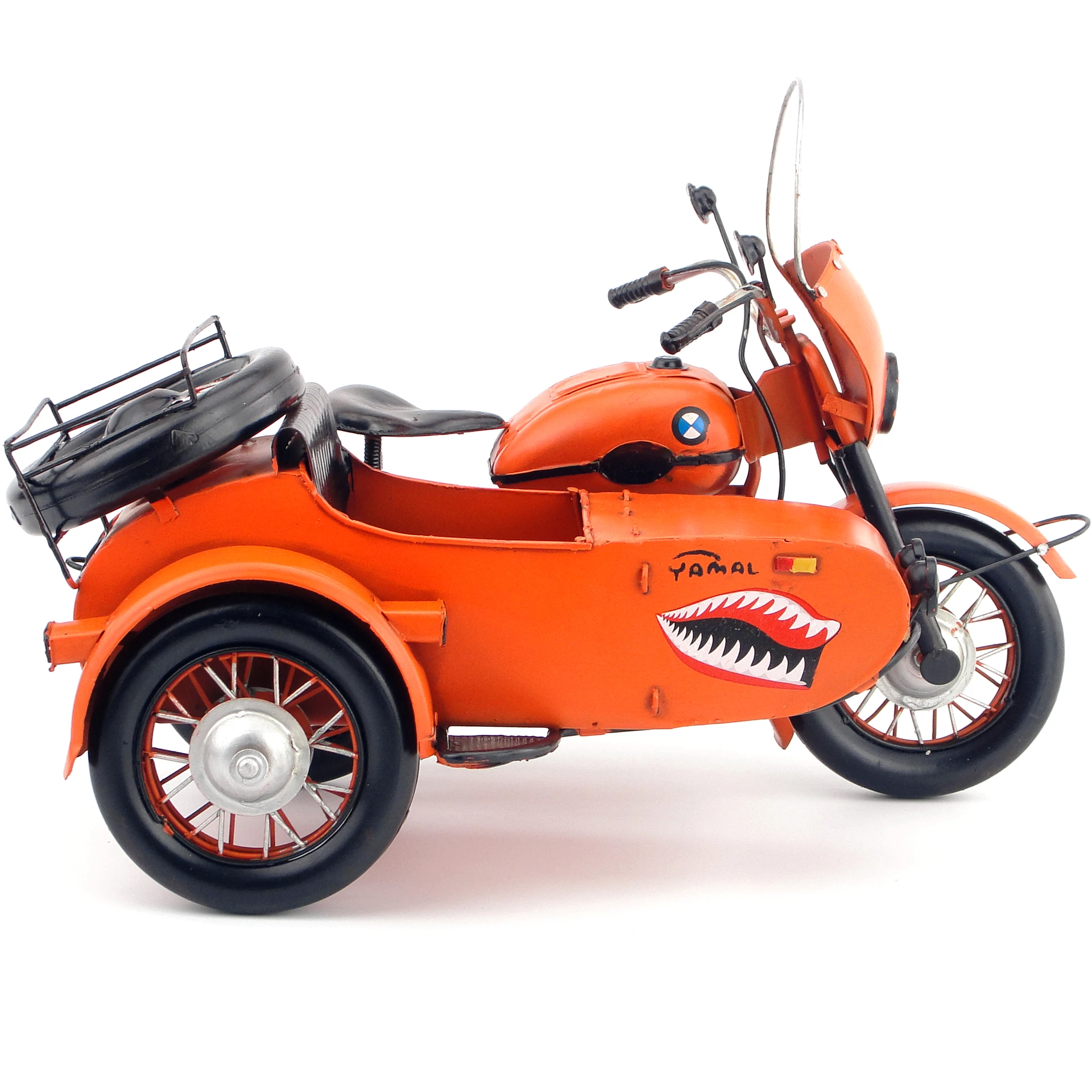 Retro Wrought Iron Motorcycle Model Bucket Partial Three-wheeled Motorcycle Miniature Home Table Ornaments Decoration Gift