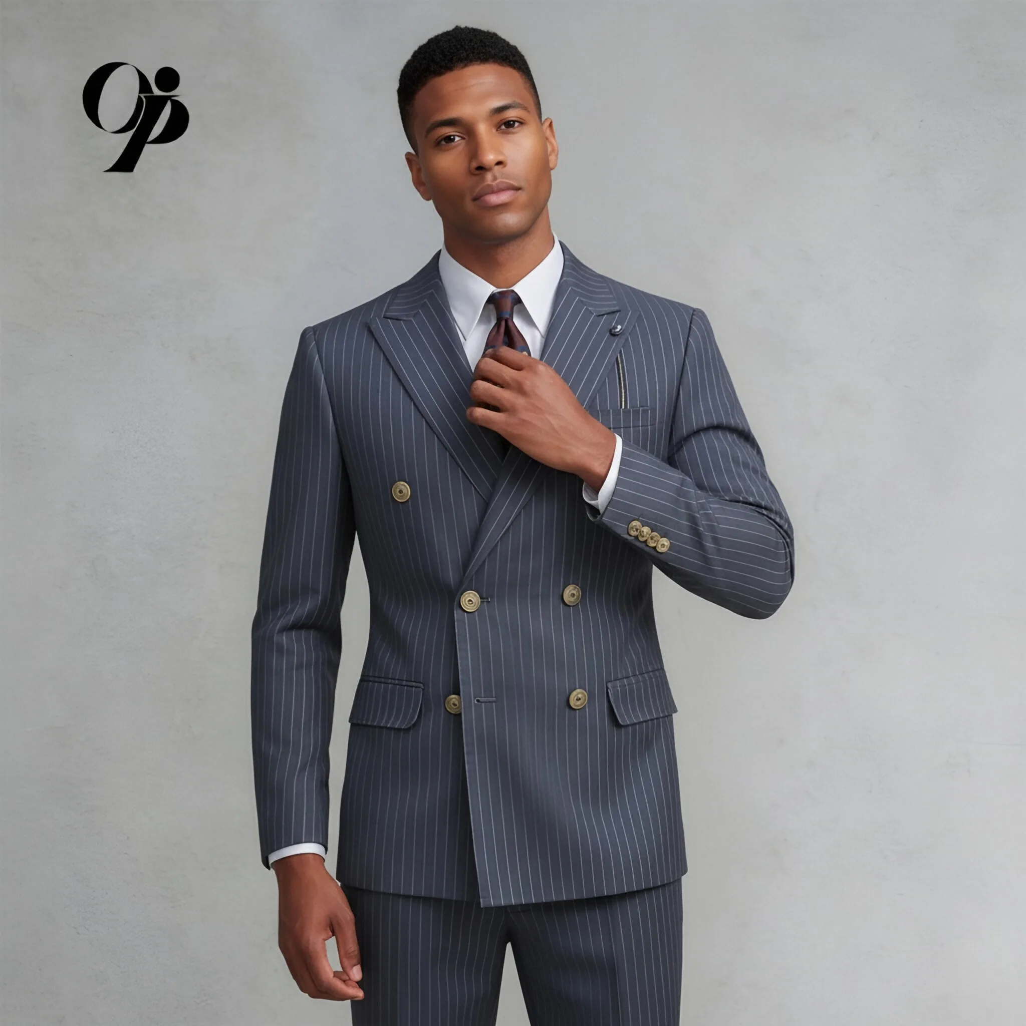 

Men's Dark Grey Pinstripe Double Breasted Suit 2-Piece Slim Fit Peak Lapel - Formal Business & Wedding Jacket & Pants Set