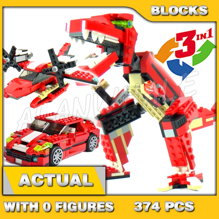 374pcs Creator 3in1 Roaring Power Red Sports Car Twin-propeller Seaplane 3116 Building Block toy Compatible with Model