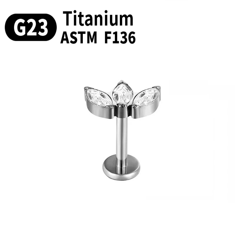 G23 F136 Titanium Ear Piercing Earring Studs Lobe Zircon Labret Lip Ear Cartilage Ear Nail Earrings For Women 16G Body Jewelry
