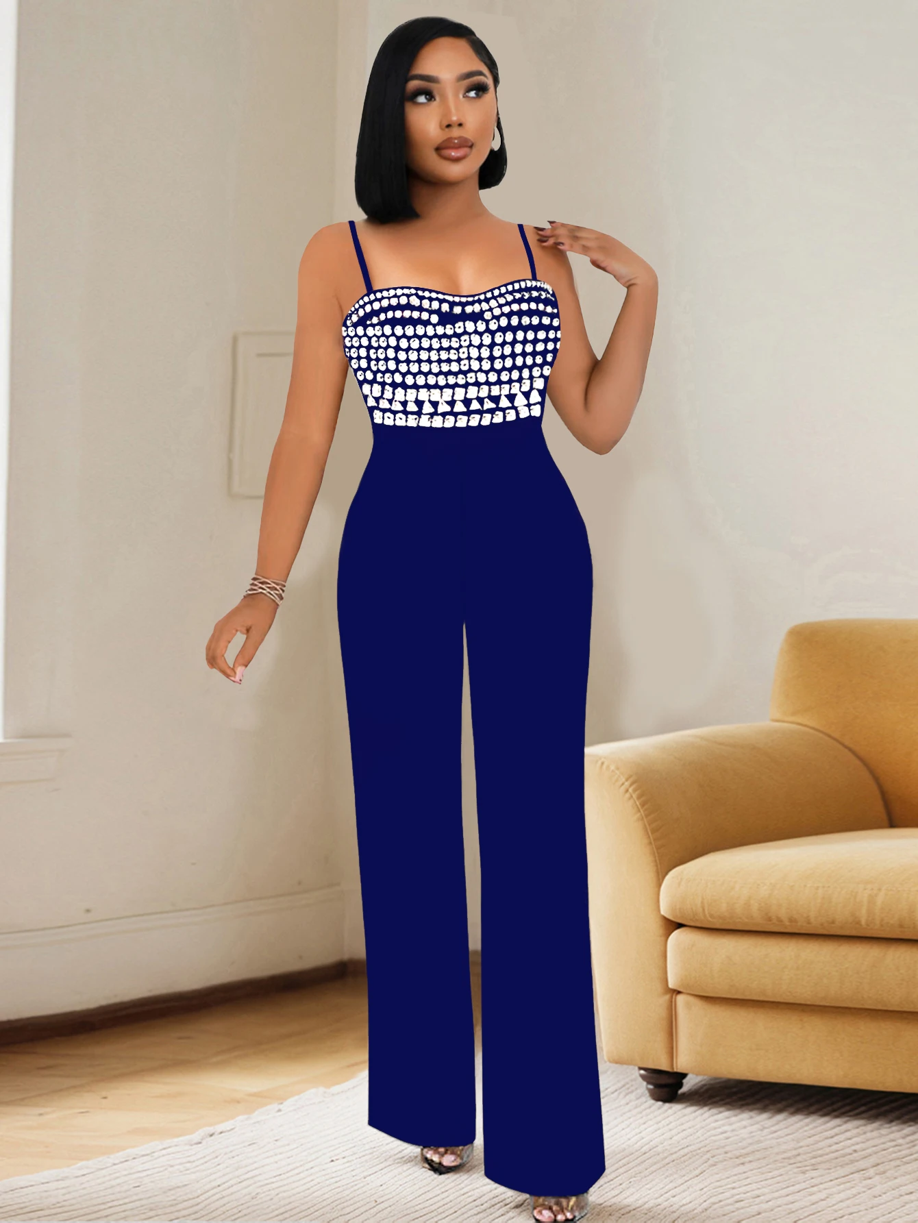 

Ladies Fashion Autumn Trend Diamond-Encrusted One-Piece Suit Elegant Glowing Women's Clothing