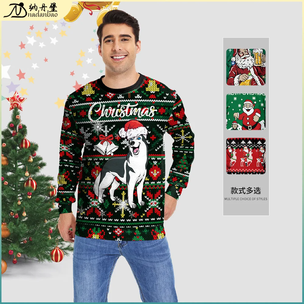 2024 New Christmas Hoodie Natanburg Straight Women's Santa Claus Digital Printed Round Neck Top