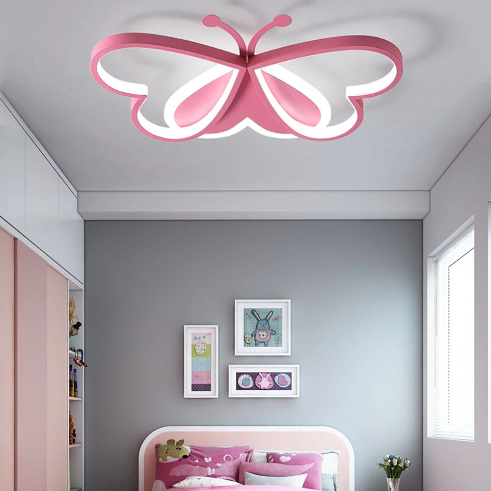 Pink 50cm 220V Ceiling Light Acrylic Butterfly Flush Mount Lighting Creative LED Ceiling Light Fixture for Bedroom