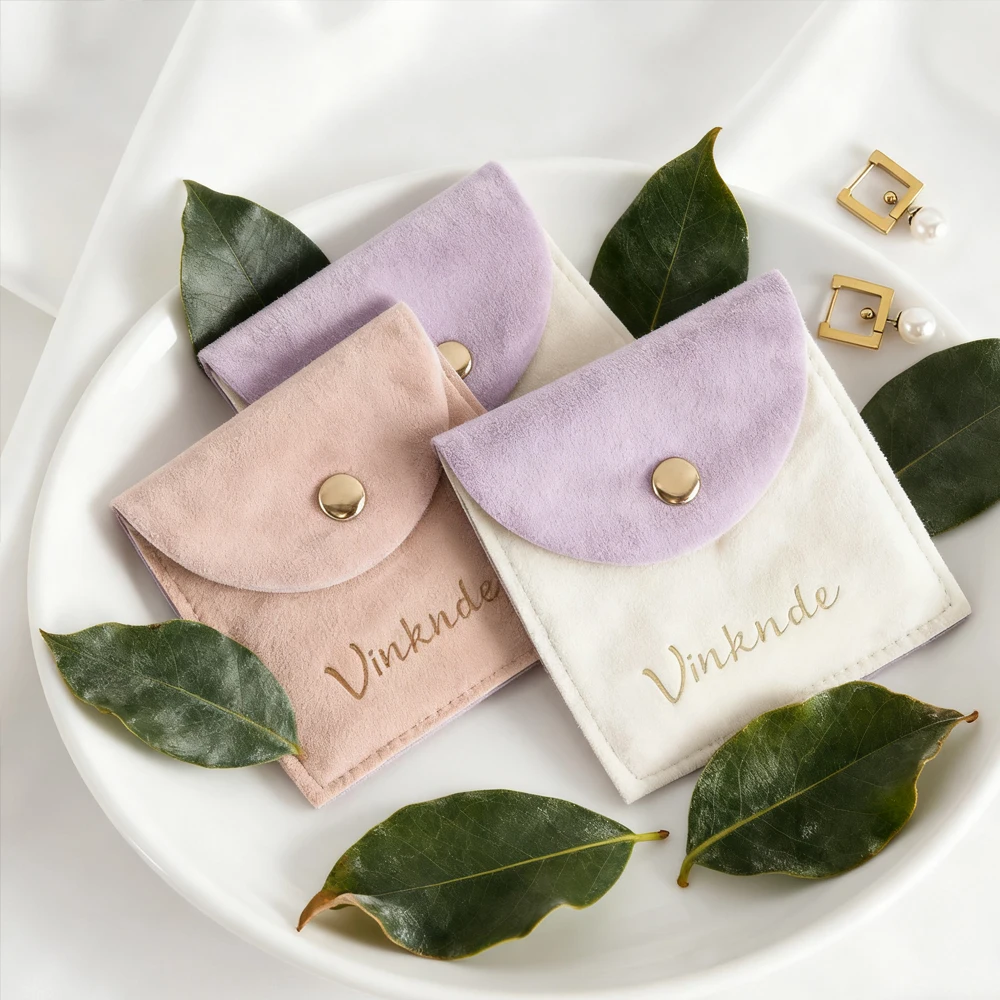 

50 шт., персонализированная ювелирная кнопка, сумка из микрофибры, замшевый бархатный конверт, сумка с клапаном, кольцо, серьги, браслет, коробка, мешок для хранения