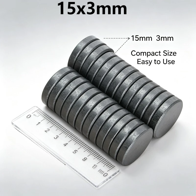 15x3mm Small Circular Black Magnet For Home Refrigerator Office Document DIY Craft Projects 15*3mm
