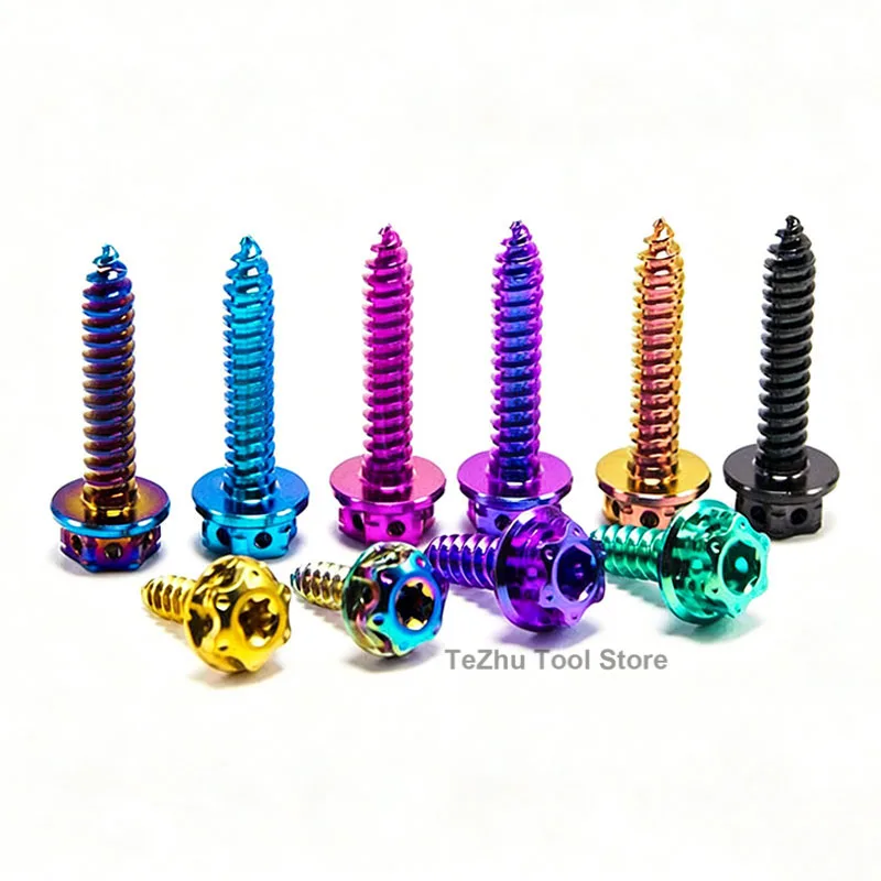 1PCS M4 M5 M6 Titanium Alloy Flange With Hole Inside Plum Blossom Self Tapping Screw Motorcycle Modification Screw