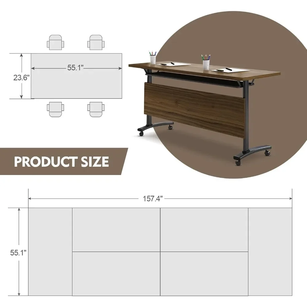 Conference Table, Folding Conference Room Tables With Flip-Top Design Rectangular Modular Conference Room Table with Caster, for