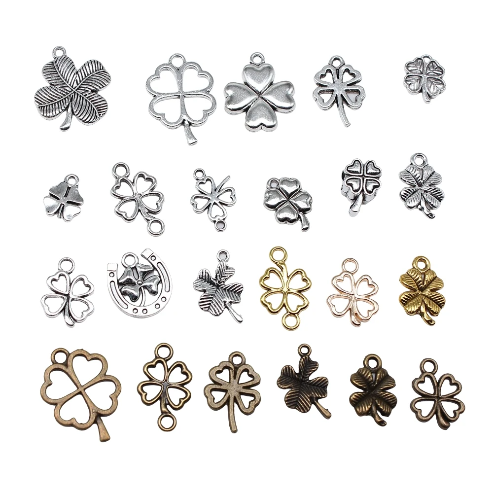 20pcs Clover Charms Tibetan Bronze Silver Color Pendants Antique Jewelry Making DIY Handmade Craft