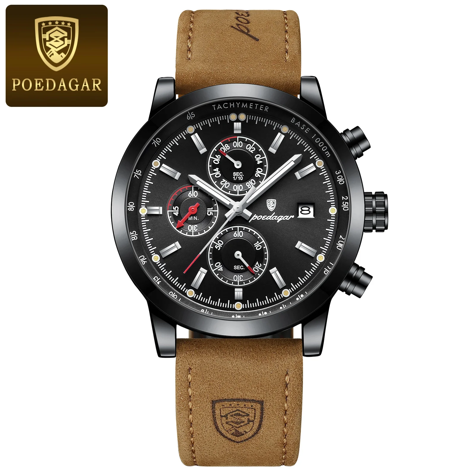 POEDAGAR Luxus Trendy Mann Uhr Datum Wasserdicht Leucht Chronograph Männer Uhr Sport Männlich Stilvolle Leder herren Quarz Uhren 6