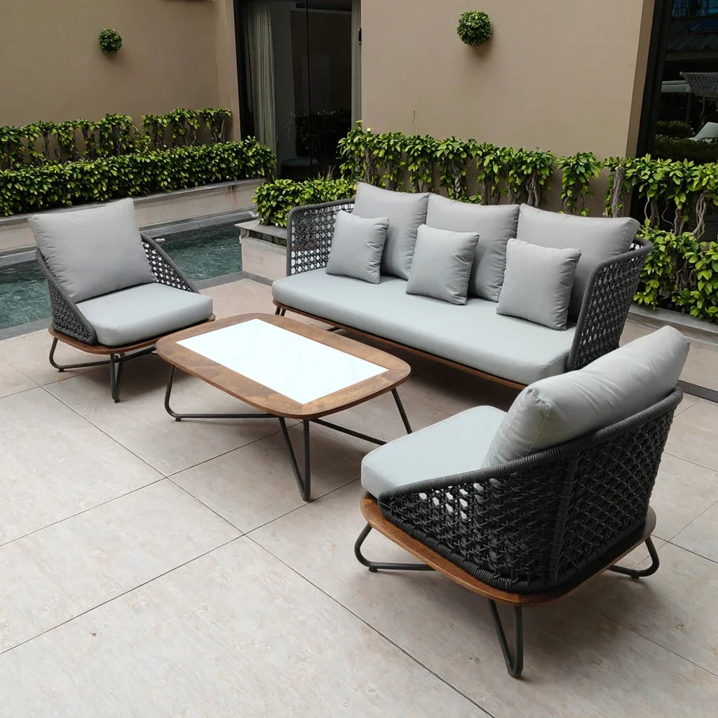 High Quality Modern Outdoor Sofa Set Comfortable and Durable Rope Weaving Garden Patio Furniture for Courtyard Park and Hotel