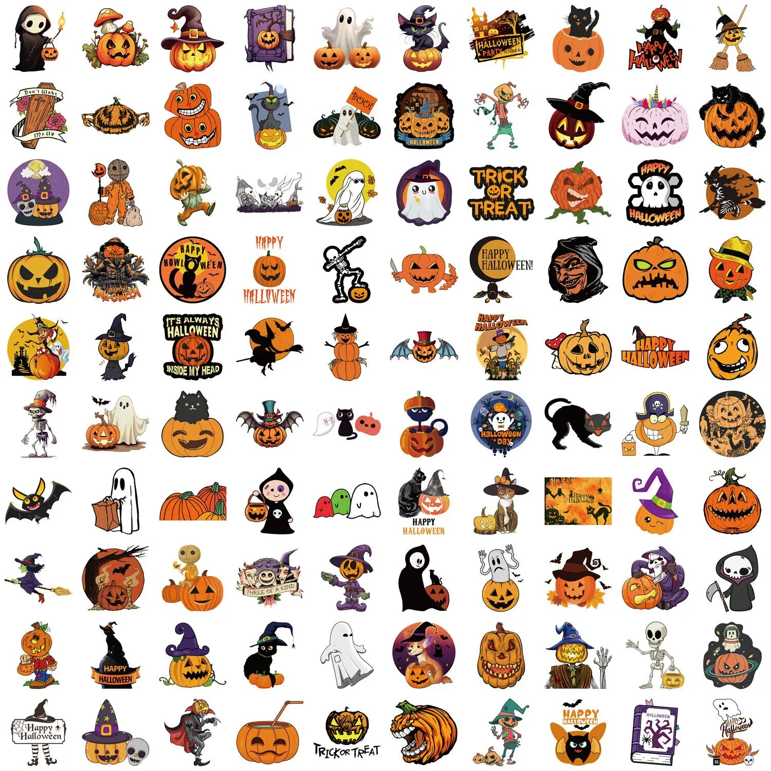 Pegatinas decorativas góticas para Halloween, calcomanías impermeables de 10/50/100 piezas, fantasma, bruja, calabaza, cuaderno, guitarra,