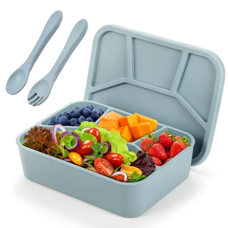 Siliconen Lunchbox Met Hoes & Vork & Lepel Voedselcontainers Herbruikbare Vershouddoos Bakjes Fruit Snack Bento Box Picknick Case