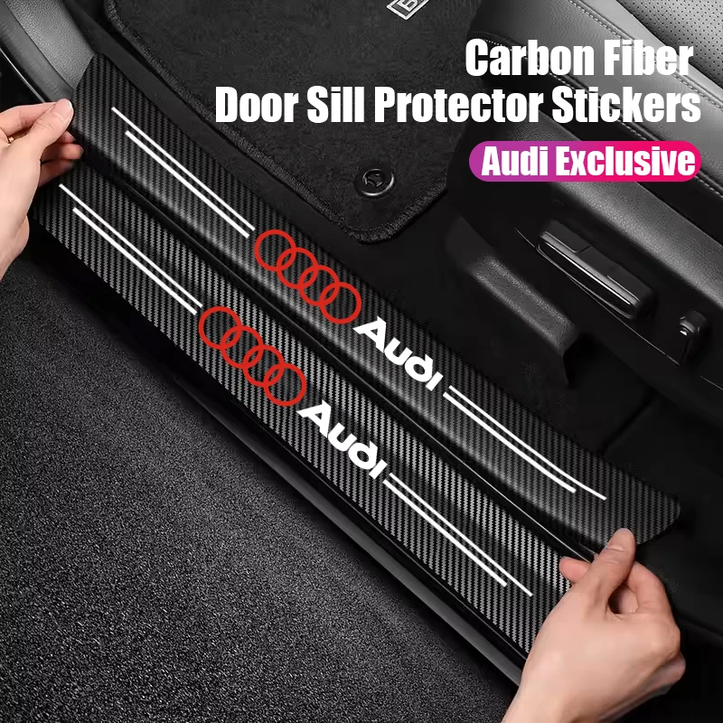 Autocollants de protection de seuil de porte en fibre de carbone avec logo Audi pour Audi S-Line A3 A4 A6 Q3 Q5 A5 Q7 A1 A8 Q2 Q8 Q4 A4L A6L Q3L Q