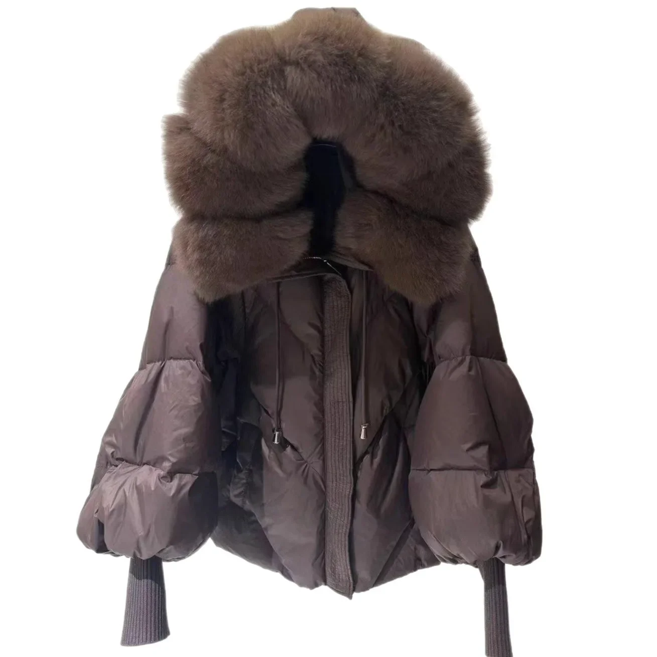 2025 hiver européen femmes doudoune ample banlieue à capuche fourrure de renard cou chaud tricoté manches doudoune