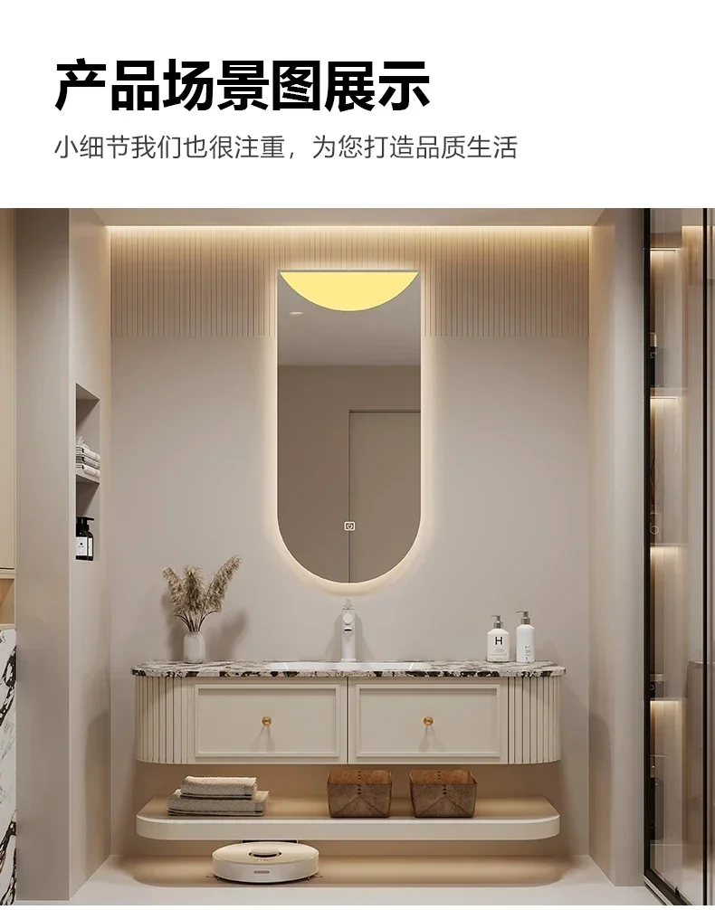 French cream style bathroom cabinet combination double basin luxury stone light luxury integrated basin washstandHY