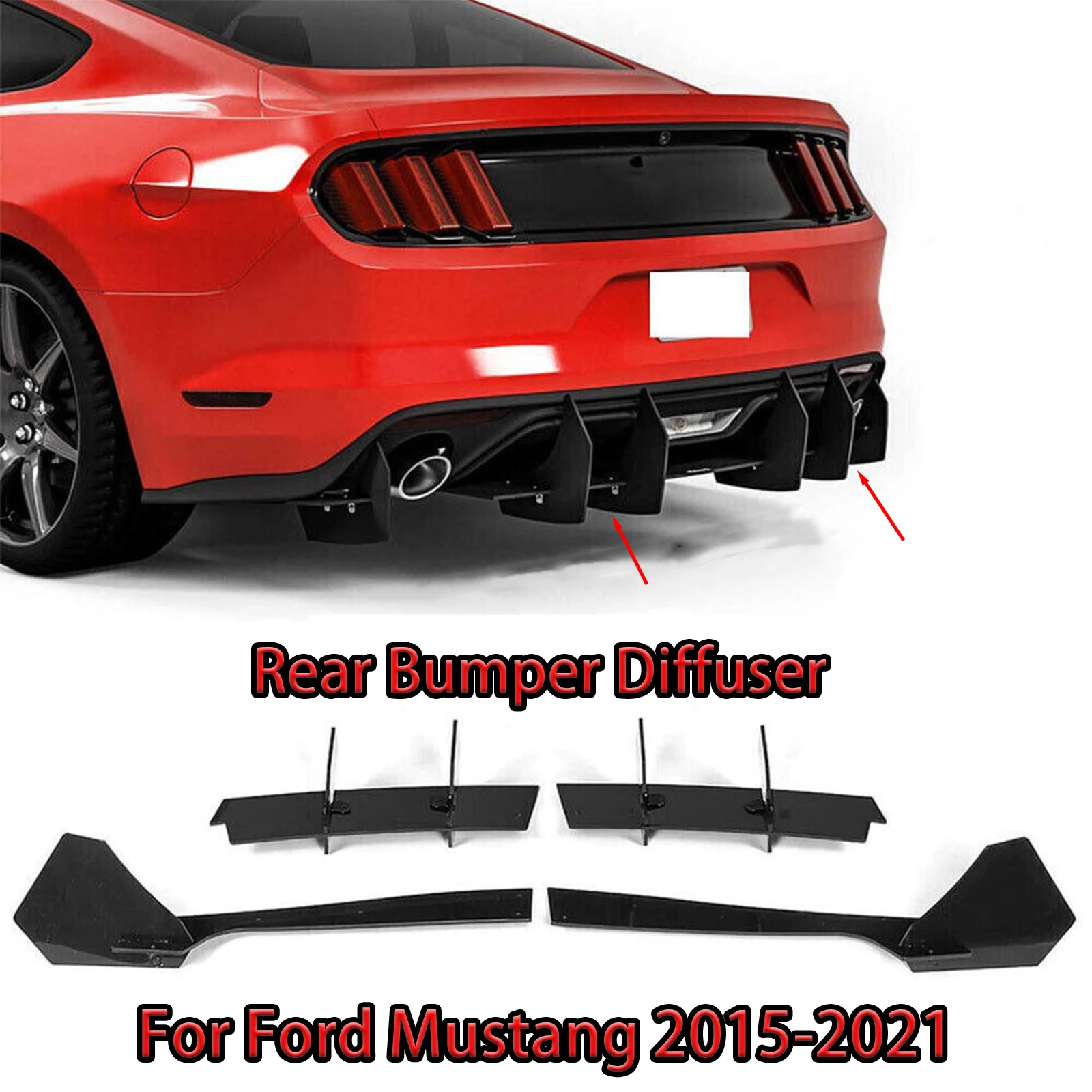 

Rear Bumper Lip Diffuser Side Valance Apron For Ford Mustang Ecoboost 2018-2021 Glossy Black