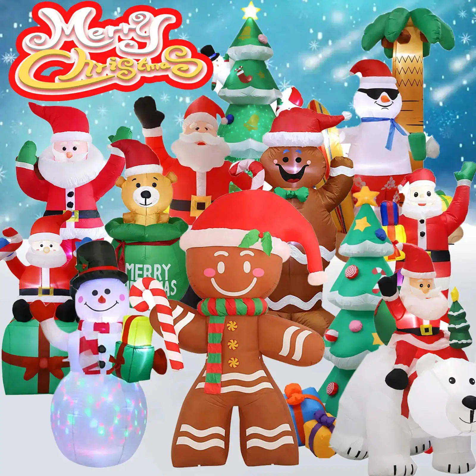 Inflatable Christmas Tree/Snowman/Claus/Big Bear/Gingerbread Man Dolls Model Built-in LED Outdoor Decorations Garden Party Decor