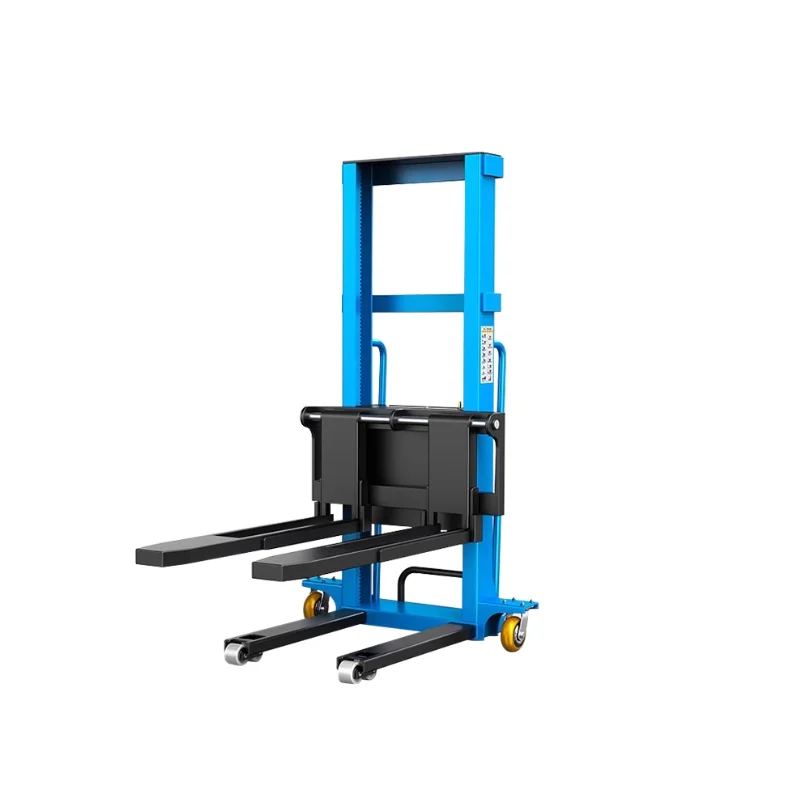 

1 ton capacity semi-electric pallet stacker forklift wide fork hydraulic pallet stacking tool with wireless remote control
