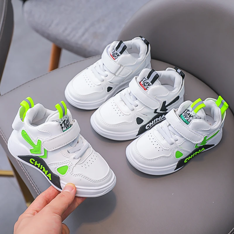 

Children Sneakers 2022 Boys Hook & Loop Breathable Versatile Kids Fashion Girls Non-slip PU Unisex Round-toe School Sport Shoes