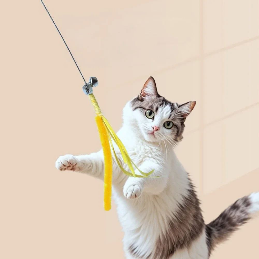 

Dog Tail Grass Stick with Bell Cat Interactive Toy Cat Pole Feather Long Pole Kitten Teasing Stick Bite Resistant Pet Supplies
