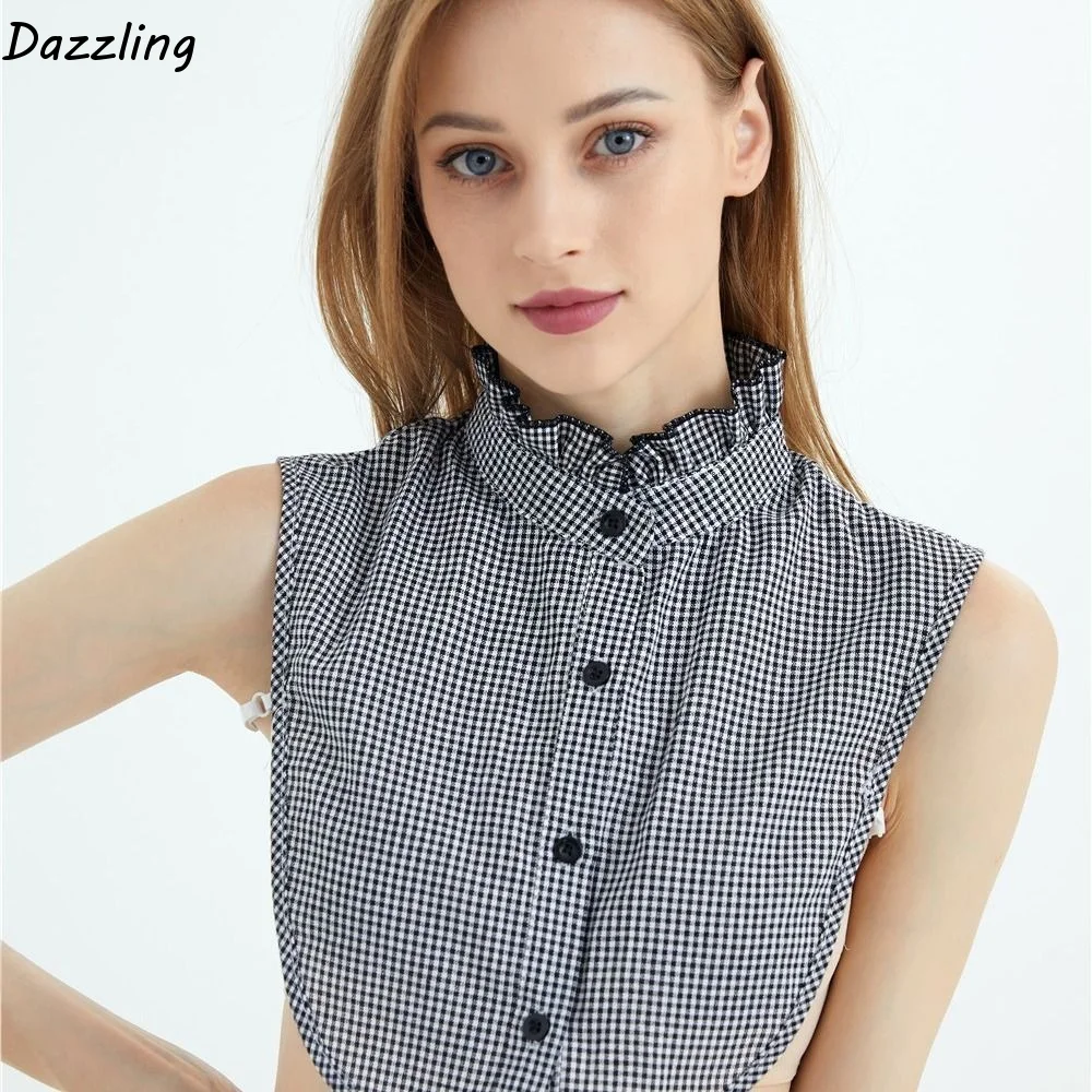 Retro Detachable Plaid Fake Collar Black Houndstooth Lapel Half Shirt Sharp Collar Korean Style False Blouse Collar Female