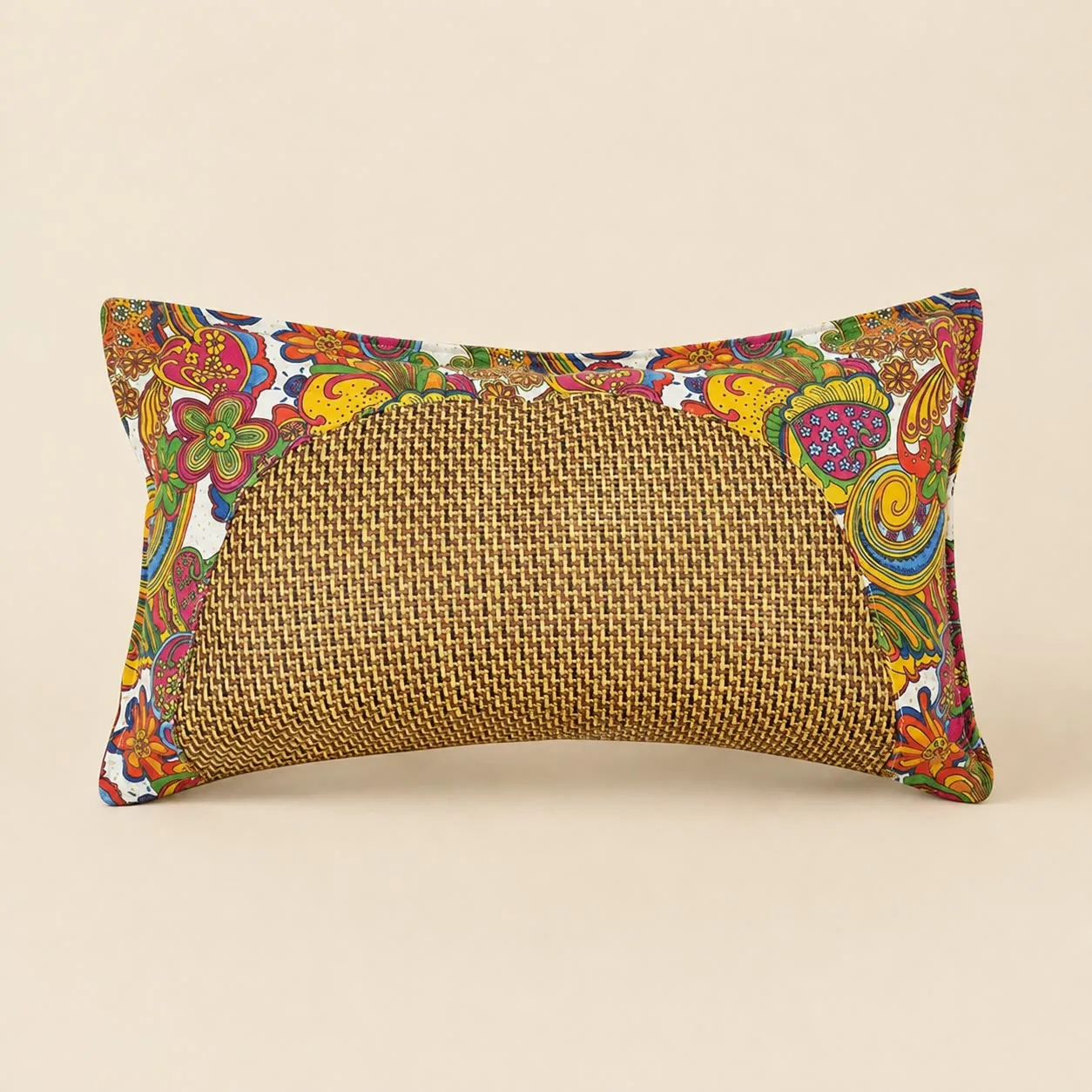 Floral Bone Shaped Neck Pillow, Woven Center Cushion, Breathable Cervical Support, Summer Travel Rest, Multicolor Relaxation