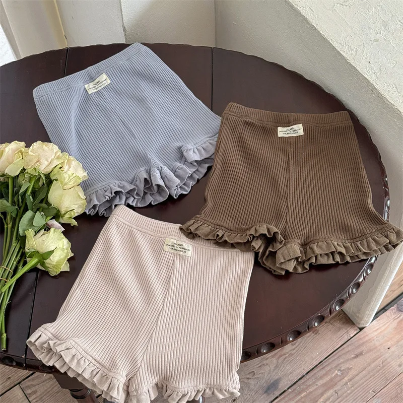 

2024 Summer New Girls Solid Shorts Children Skinny Lace Shorts Toddler Ribbed Leggings Kids Casual Pants Baby Cotton Clothes