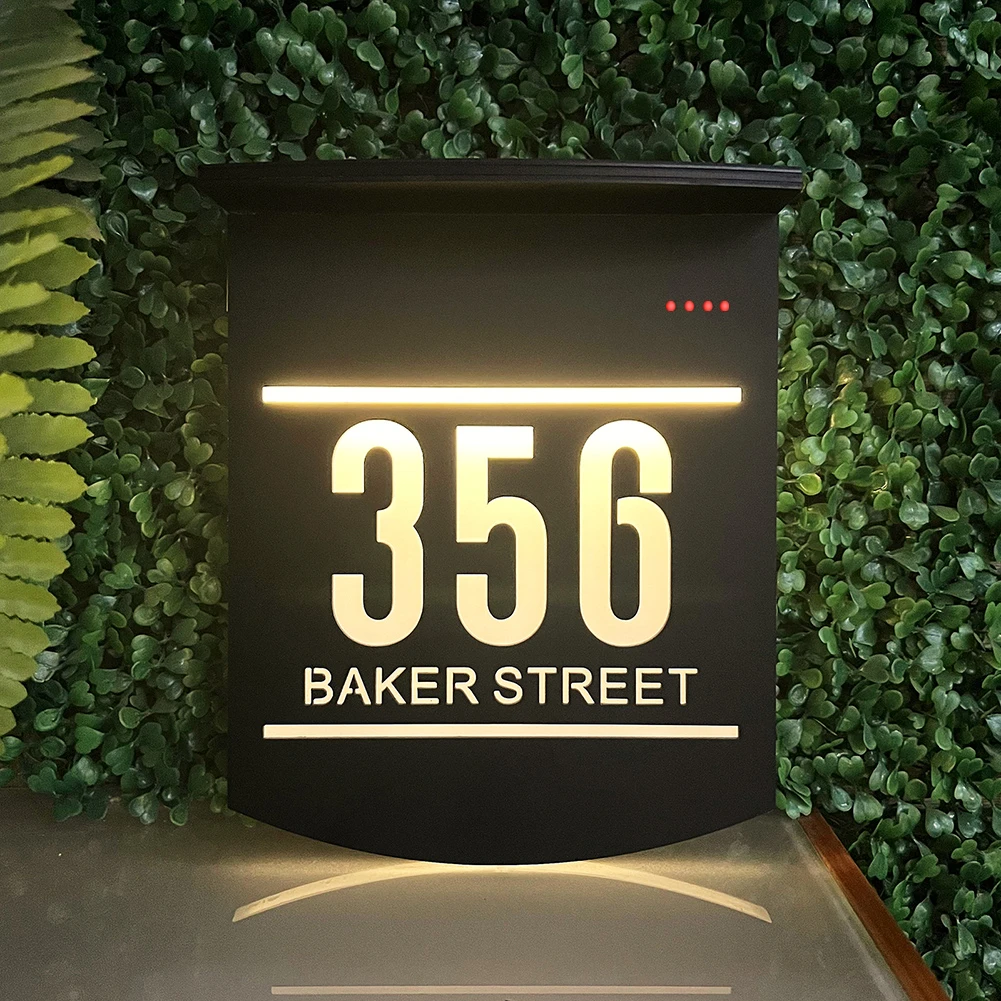 Personalized Solar House Sign Acrylic Plaque LED Customized Address Plaque Outdoor Street Name Solar House Number Sign
