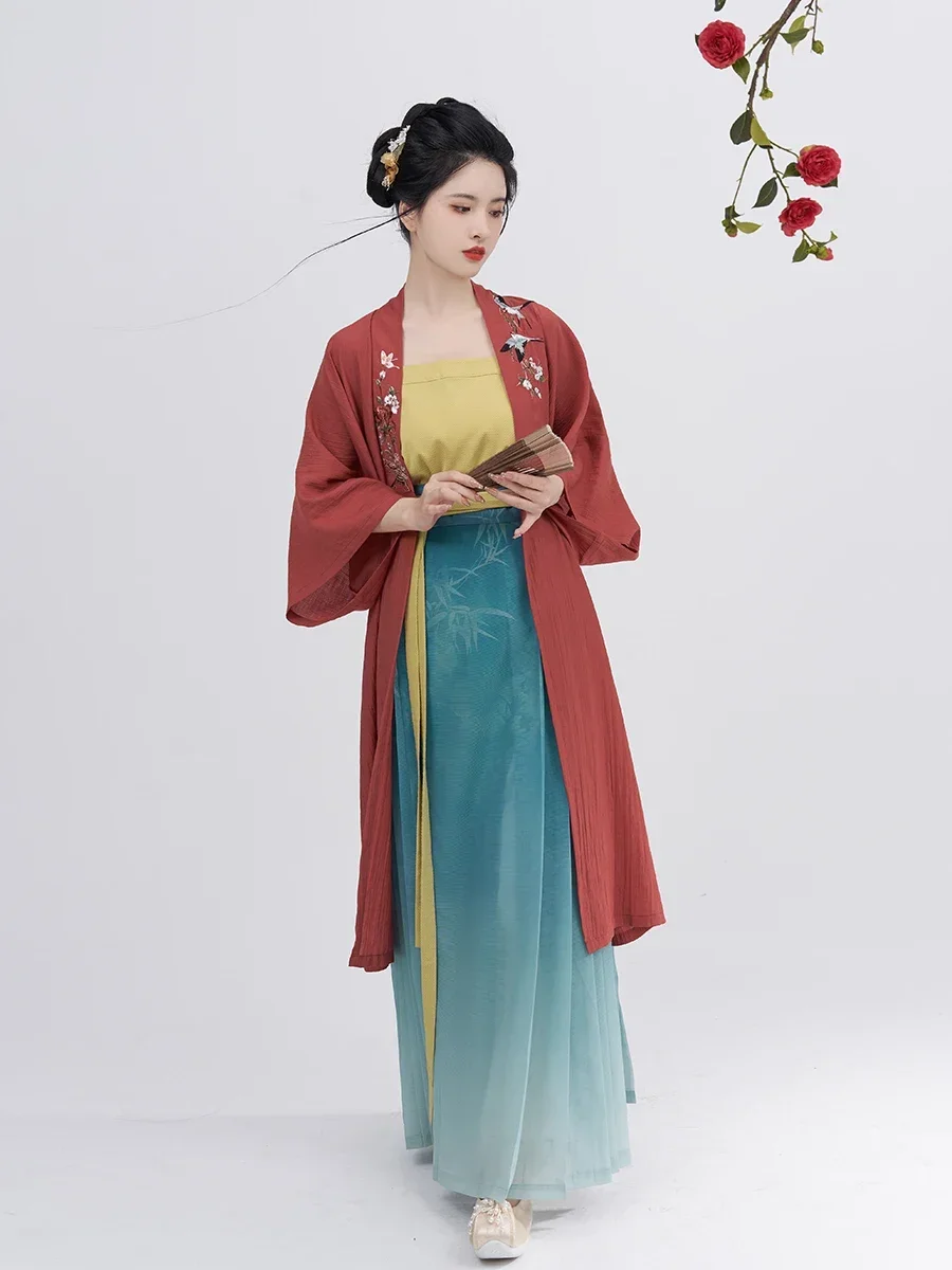 2023 Presale Original Ming Han Uniform Embroidery Hanfu Dress Chinese Style Hanfu Half-sleeve Coat Sling Skirt