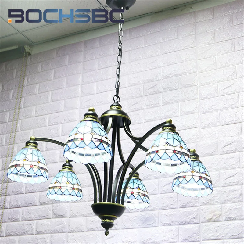 BOCHSBC Tiffany Vintage pendant lamp Mediterranean country style decor hotel living room study bedroom overhead light