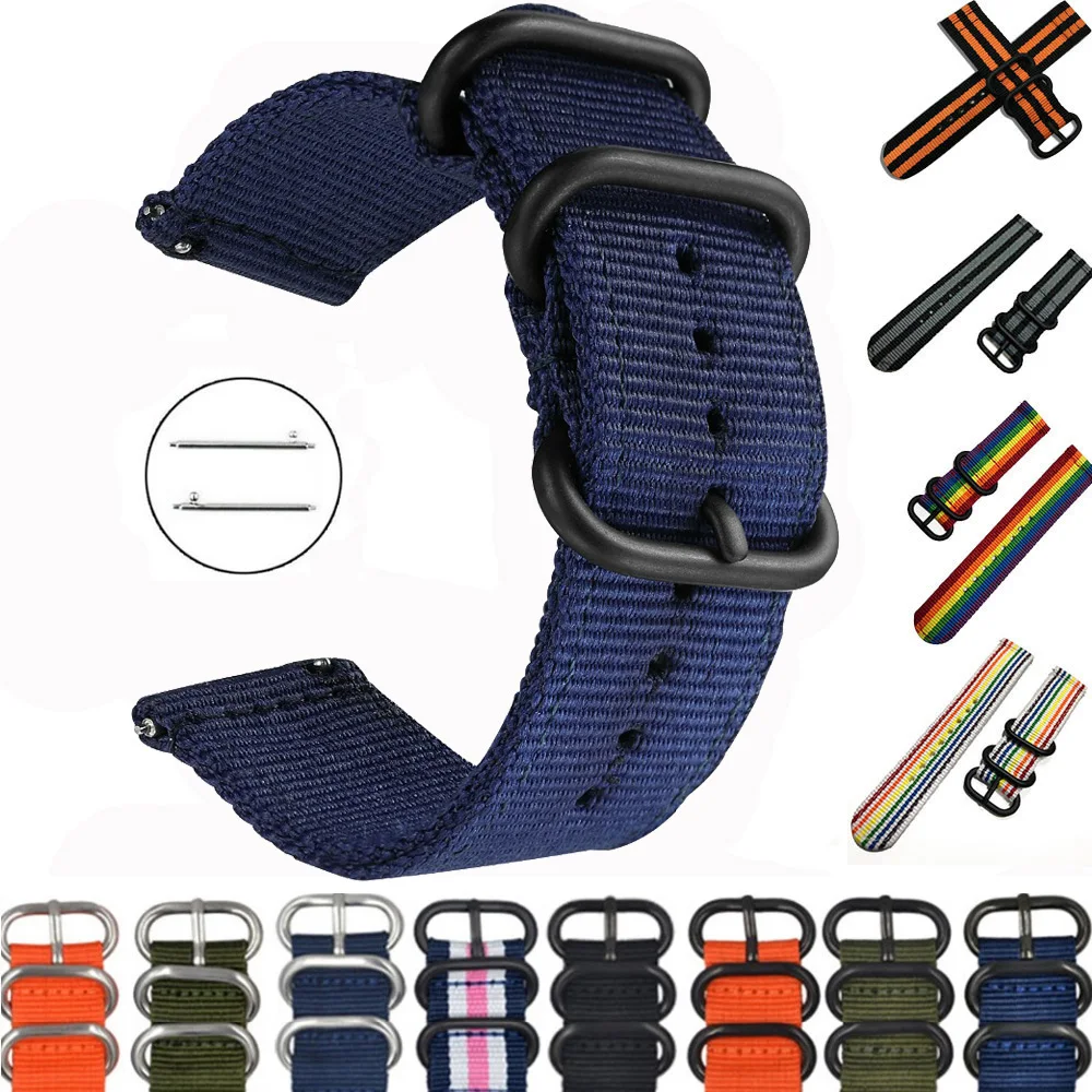 20mm 22mm strap For Samsung watch Galaxy 4/3/46mm/Active 2/Gear S3/amazfit Nylon nato watchband bracelet Huawei GT/2/2E/Pro band