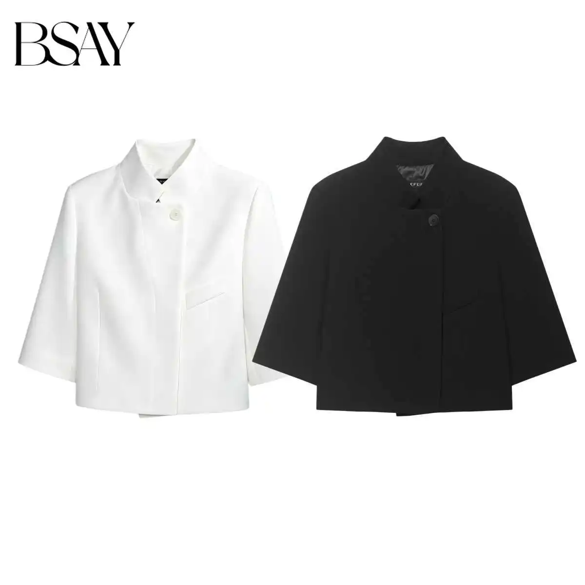 BSAY Women's Cropped Black Blazer Spring New Female Coats Chic Short Sleeve Suit Jacket Single-Breasted Street Outerwear