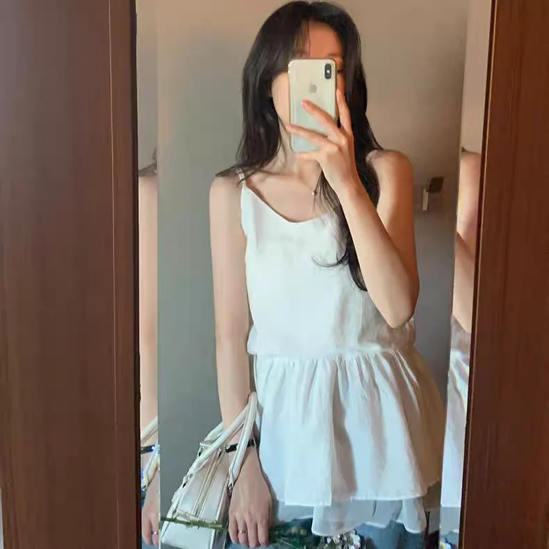 春夏 レイヤードデザイン ドローストリングウエスト ホルターシャツ カジュアルスタイル レディース アウター レギュラースリーブ 長さ その他素材