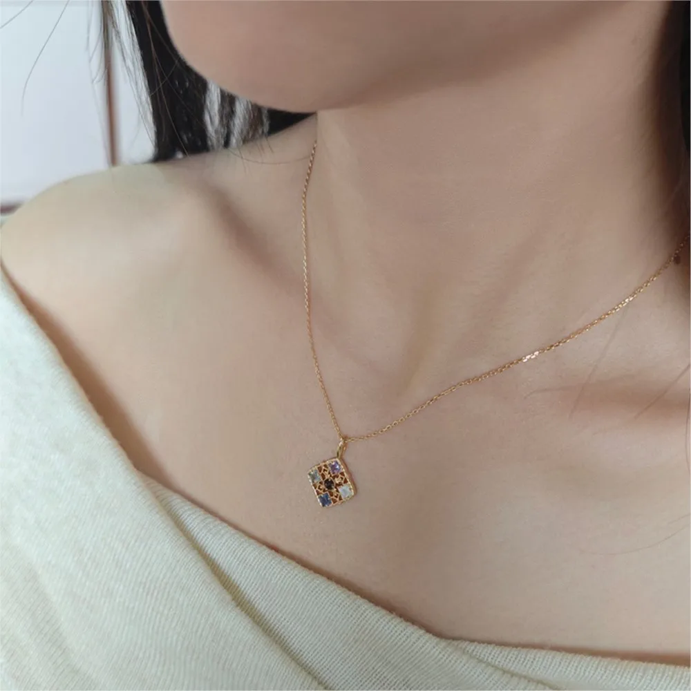 لامون الجمشت الطبيعي اللابرادوريت كورديونيت الأحجار الكريمة قلادة قلادة للنساء أنيقة S925 الفضة مطلية بالذهب غرامة مجوهرات #3