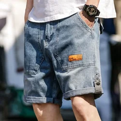 Man Denim Shorts With Pockets Short Jeans Pants For Men Cargo Black High Quality Xl Buttons Retro Trend 2024 Streetwear Vintage