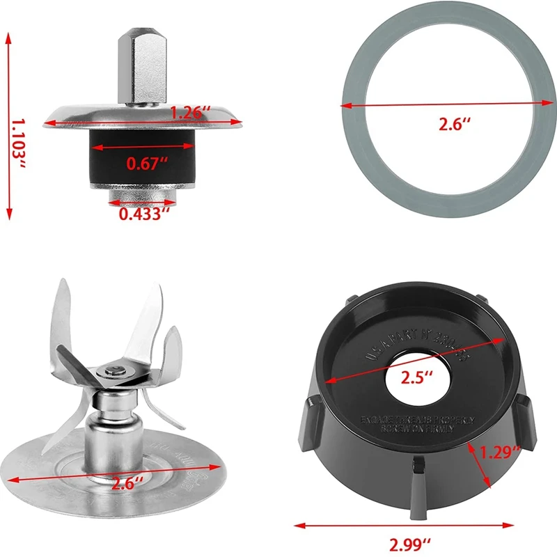 6 Point Fusion Blade 4980 & 4902 Blender Jar Bottom Replacement Parts Compatible For Oster Osterizer Blender Blade