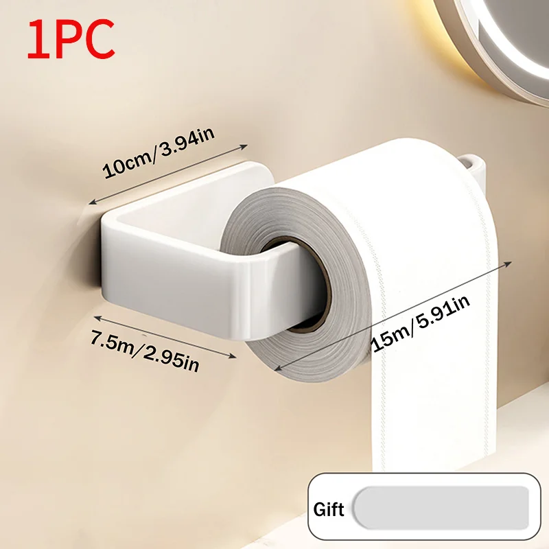 Space Saving Self Adhesive Wall Mounted Tissue Holder Kitchen Storage Organizer Dual Purpose Toilet Paper Hand Towels No Drill.