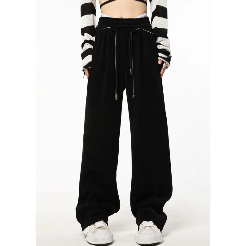 

Black Womens Casual Pants High Waist Vintage Straight Baggy Pants American Streetwear Style Fashion Loose Wide Leg Trouser