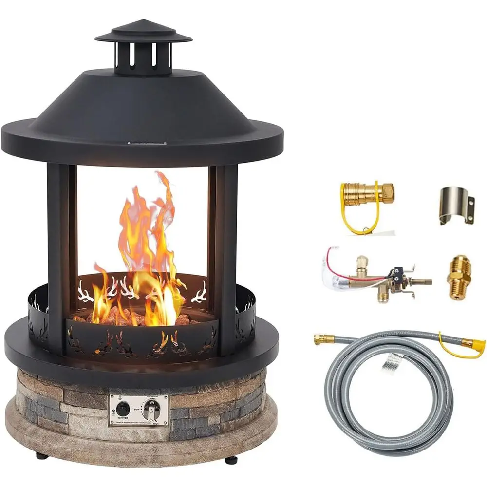 

28-Inch Outdoor Propane ire Pit with Natural Gas Conversion Kit, 65,000 Lantern Top Patio Gas ire Pit, Gazabo Gas ireplace w/aux