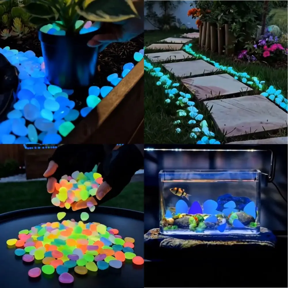 400Pcs Colorful Glow in The Dark Garden Stones Waterproof Resin Glowing Garden Stones Non-Toxic Frost Resistant Luminous Stone