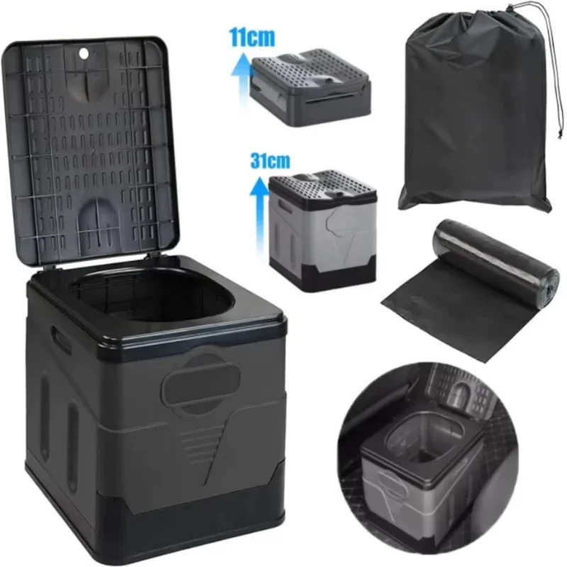 Inodoro Portátil Plegable para Auto, Inodoro de Emergencia para Camping, Inodoro Móvil para Viajes en Auto, Inodoro Multifuncional para Camping