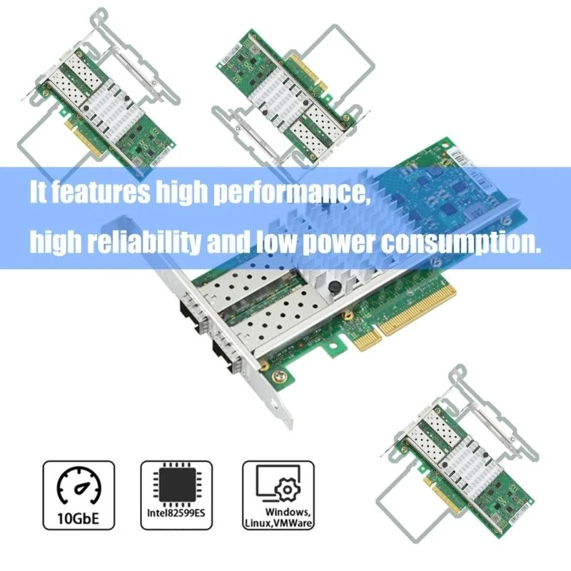 

Низкопрофильная плата оптоволоконного сетевого адаптера 10 Гбит/с с двумя портами и архитектурой набора микросхем PCIe и