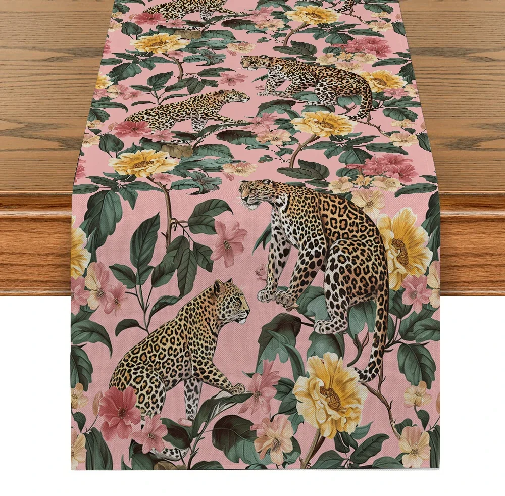 Plant Flower Table Runner Home Kitchen Table Decoration Tiger Leopard Tablecloth Dresser Party Dinner Decoration