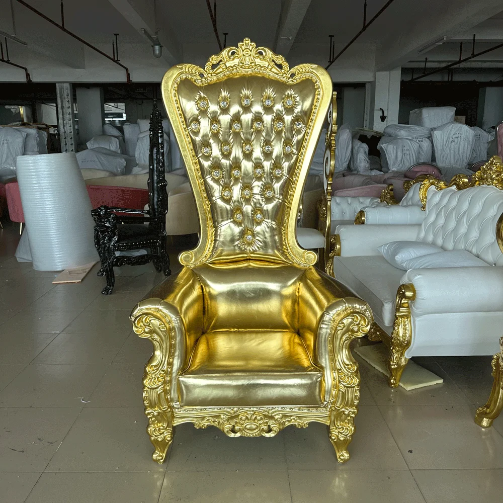 

High Back King And Queen Throne Chairs Gold Luxury Royal Wedding Event Hotel Sofa Throne Chairs For Rental