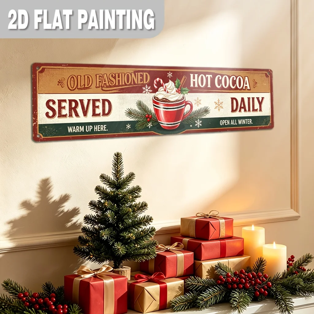 CIFBUY Rustic Farmhouse Daily Hot Cocoa Metal Sign Aluminum Wall Art Waterproof Durable Vintage Home Cafe Kitchen Breakfast Nook